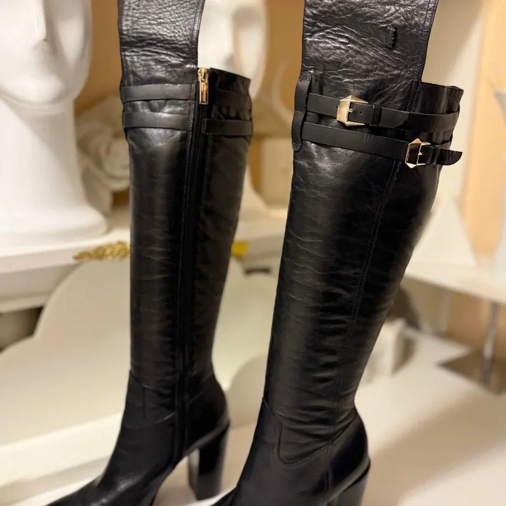CARRANO over the knee leather boots with thick heels